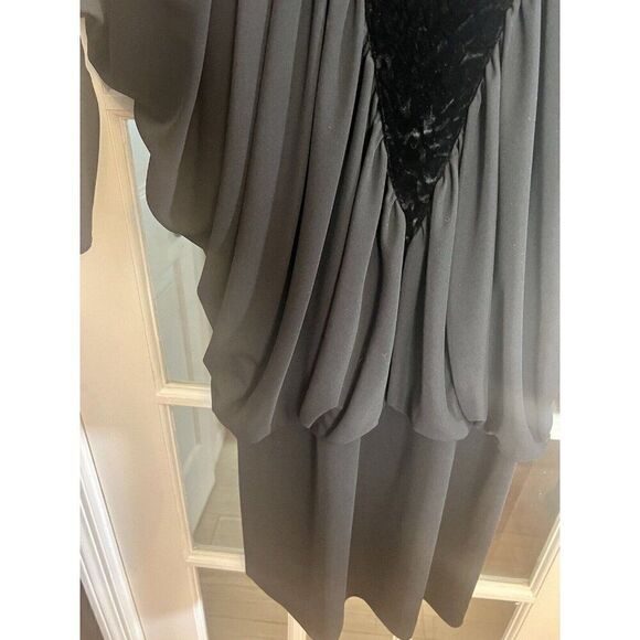 VTG STRONG SHOULDER COCKTAIL DRESS BATWING SLEEVE Animal Print Velvet Oversized - Picture 5 of 9